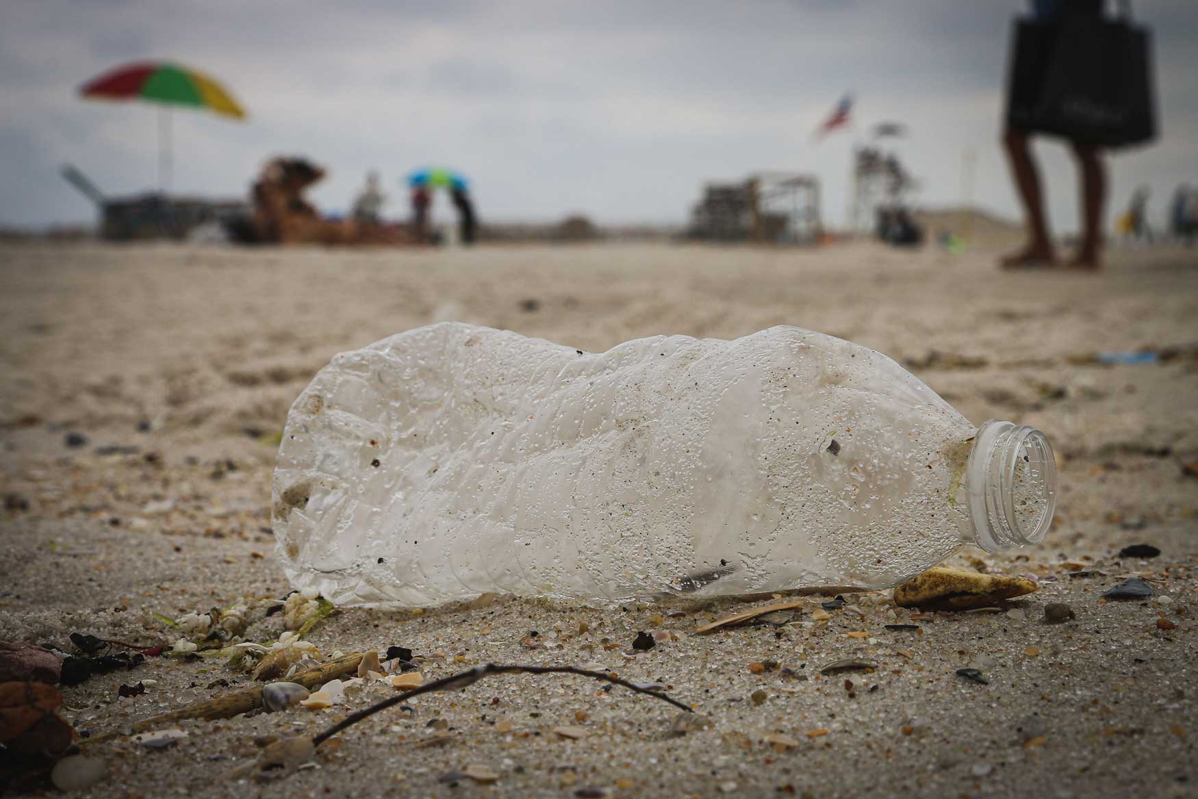 Plastic bottle washed up on a beach